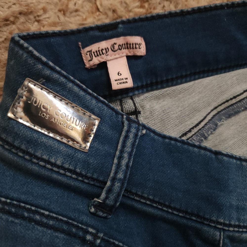 Juicy Couture Jeans Women 6 Blue Cropped Slim Mid Rise Stretch Denim Logo Plaque